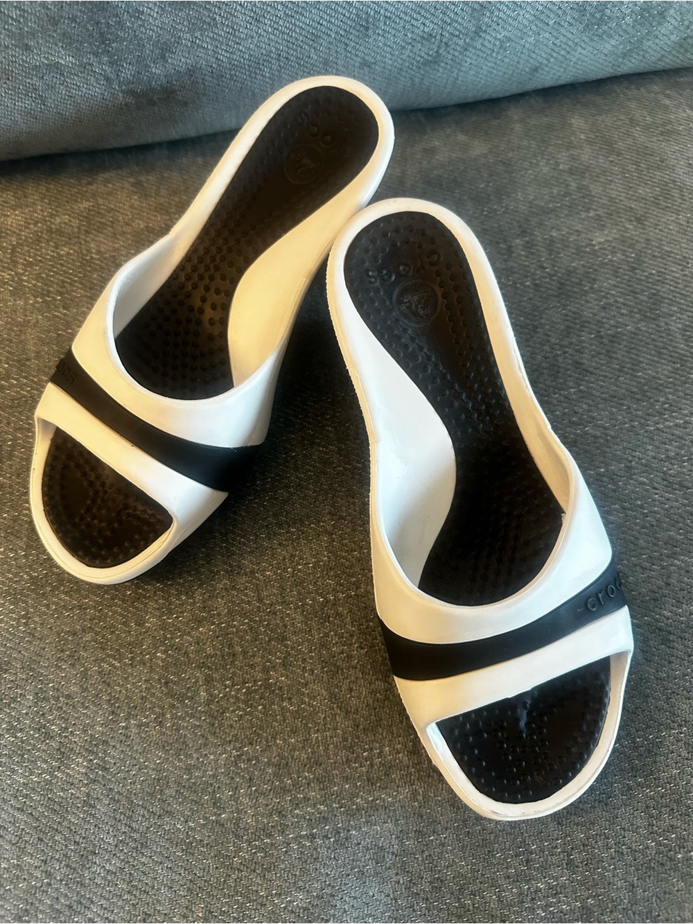 CROCS White and Black Slide Sandals